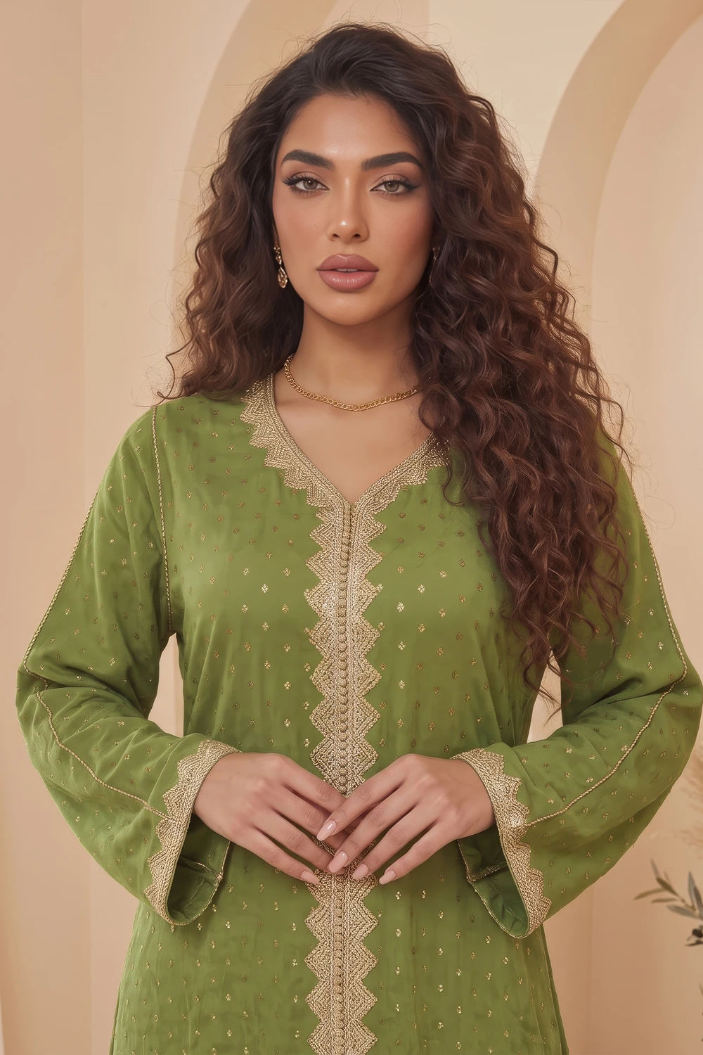 جلابية منقط بنقوش بأكمام واسعة